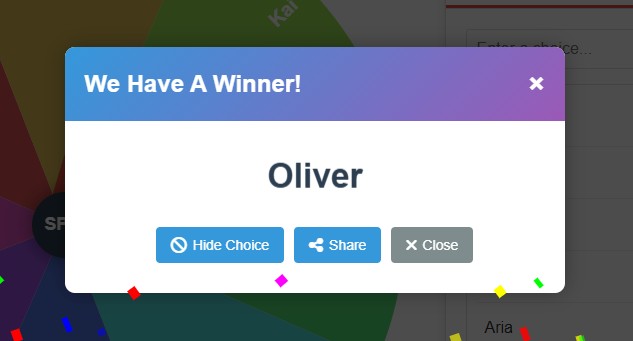 Spin the Wheel Winner Announcement with Confetti